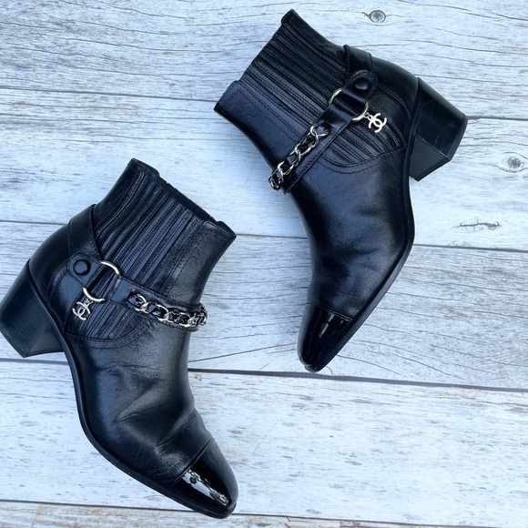 Chanel Goatskin Calfskin Short Black Boots - Picture 4 of 15